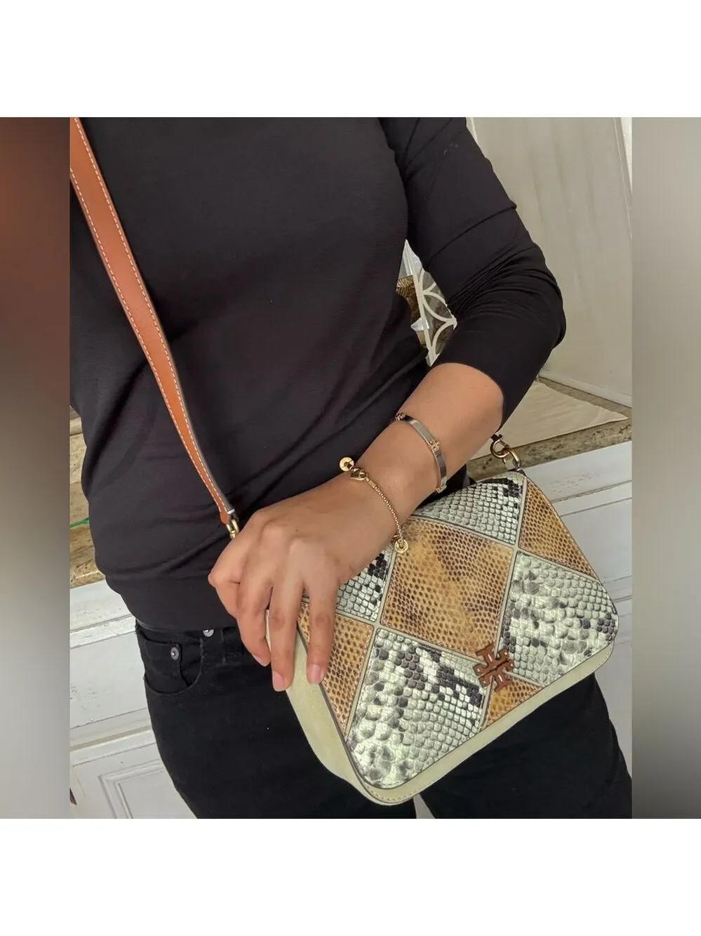 625!+ New Tory Burch thea Patchwork Flap Crossbody multi color
